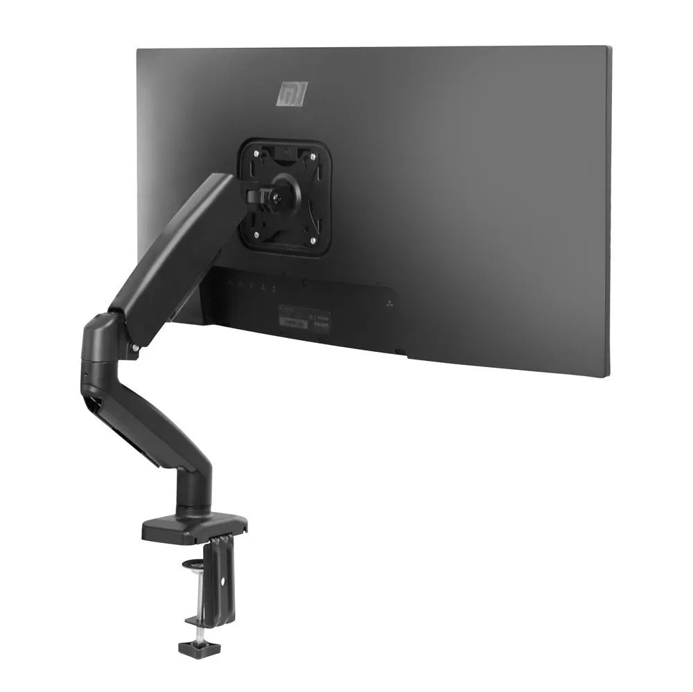 Black table-mounted rotating telescopic LCD screen bracket with adjustable arm extended