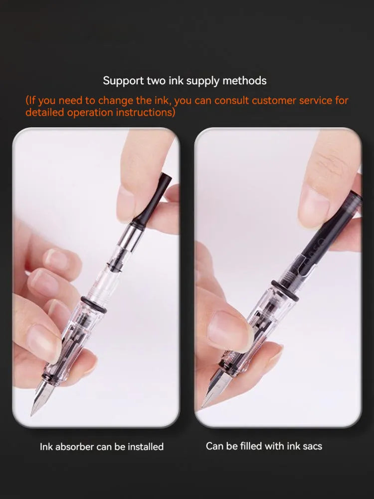 Plastic automatic suction pen set with 0.5mm nib and 40ml ink bottle for students