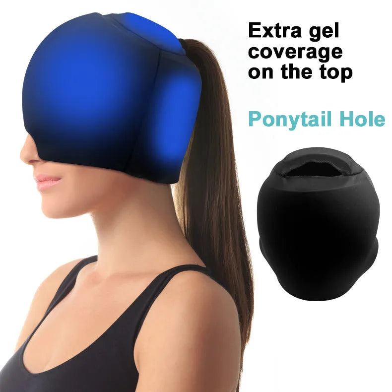 Simple solid colour cold compress cap in an enclosed design.