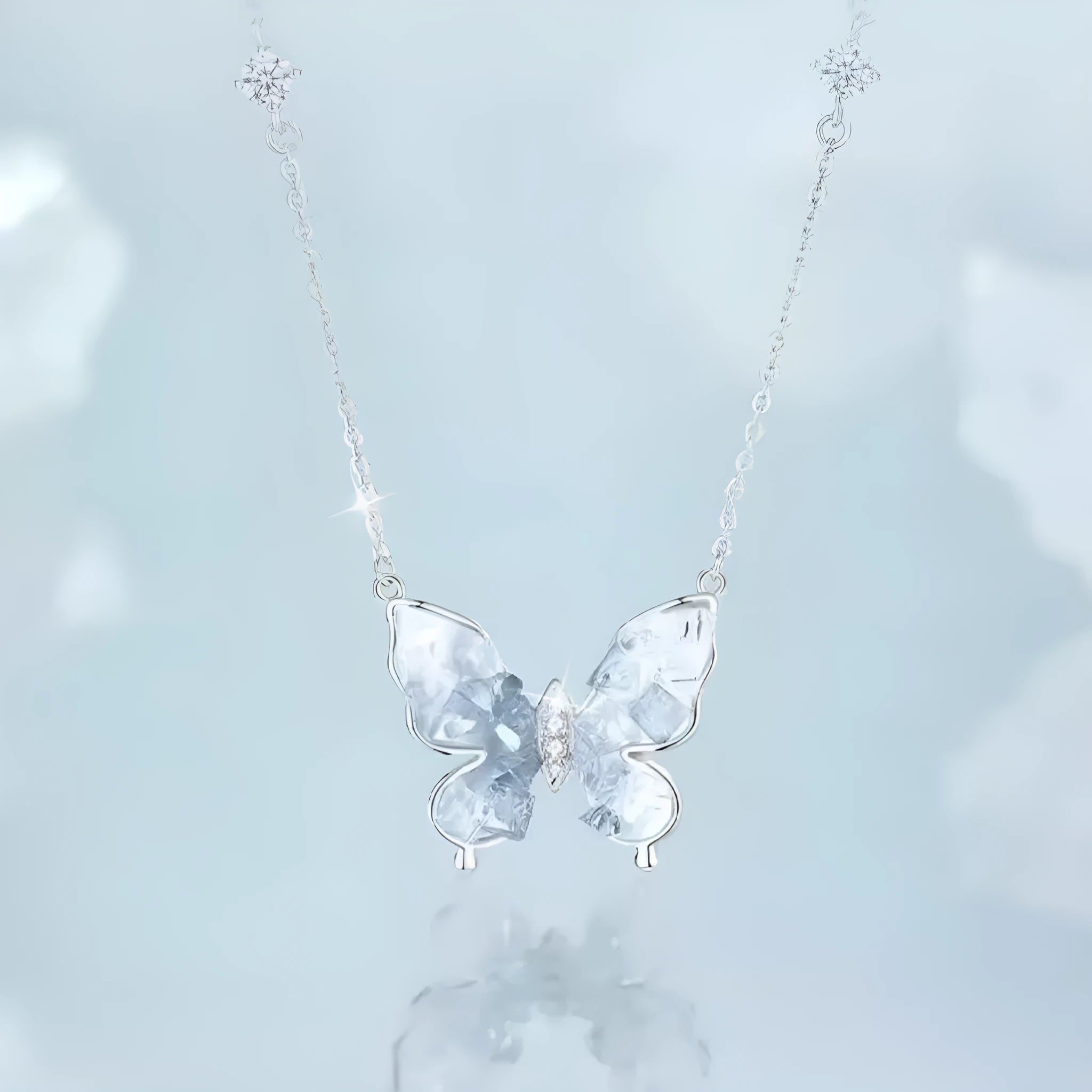 925 silver butterfly clavicle chain necklace with adjustable 41-50cm chain and ice rain pendant design