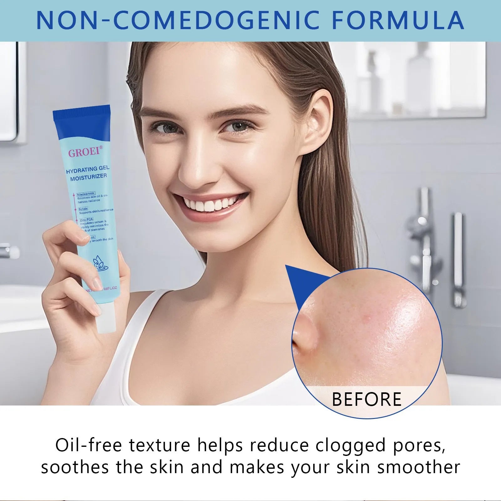 50ml container of hyaluronic acid moisturising facial gel for dry skin hydration.