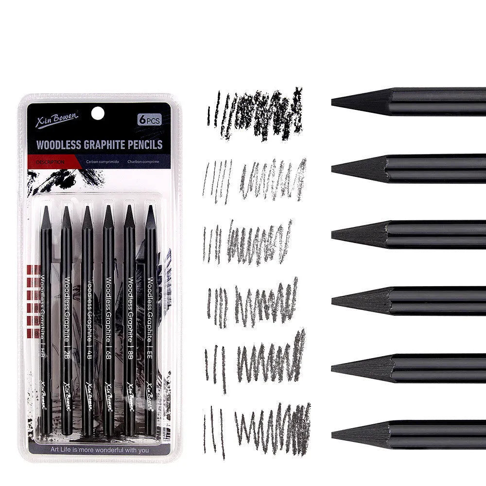 Wood-free graphite sketching pencil set with six different grade pencils for art drawing