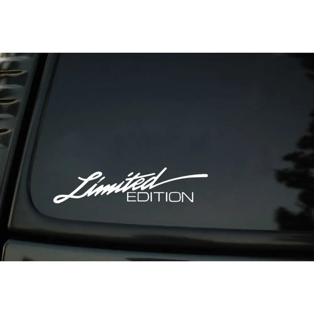 Reflective flexible plastic bumper sticker for cars, shown in black, white, and colourful design options.
