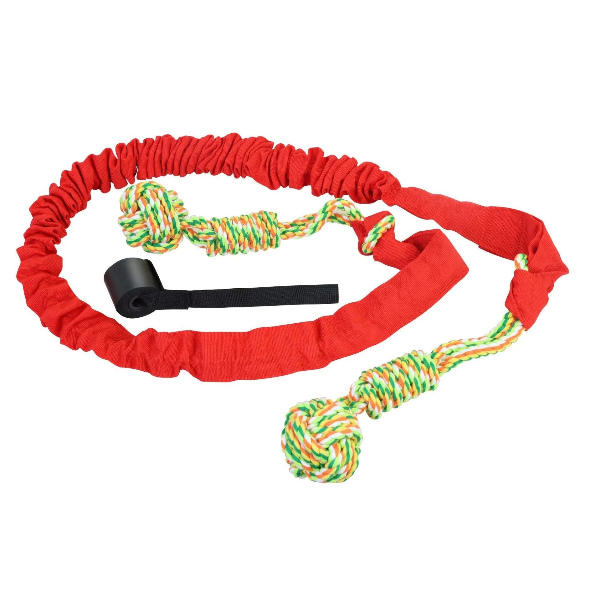 Cotton dog tug of war rope toy in black, grey, or red colours for interactive play and dental grinding