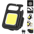 Black aluminum alloy USB rechargeable keychain light with magnetic base and foldable handle