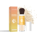 Sunscreen setting powder container with mineral UV protection components