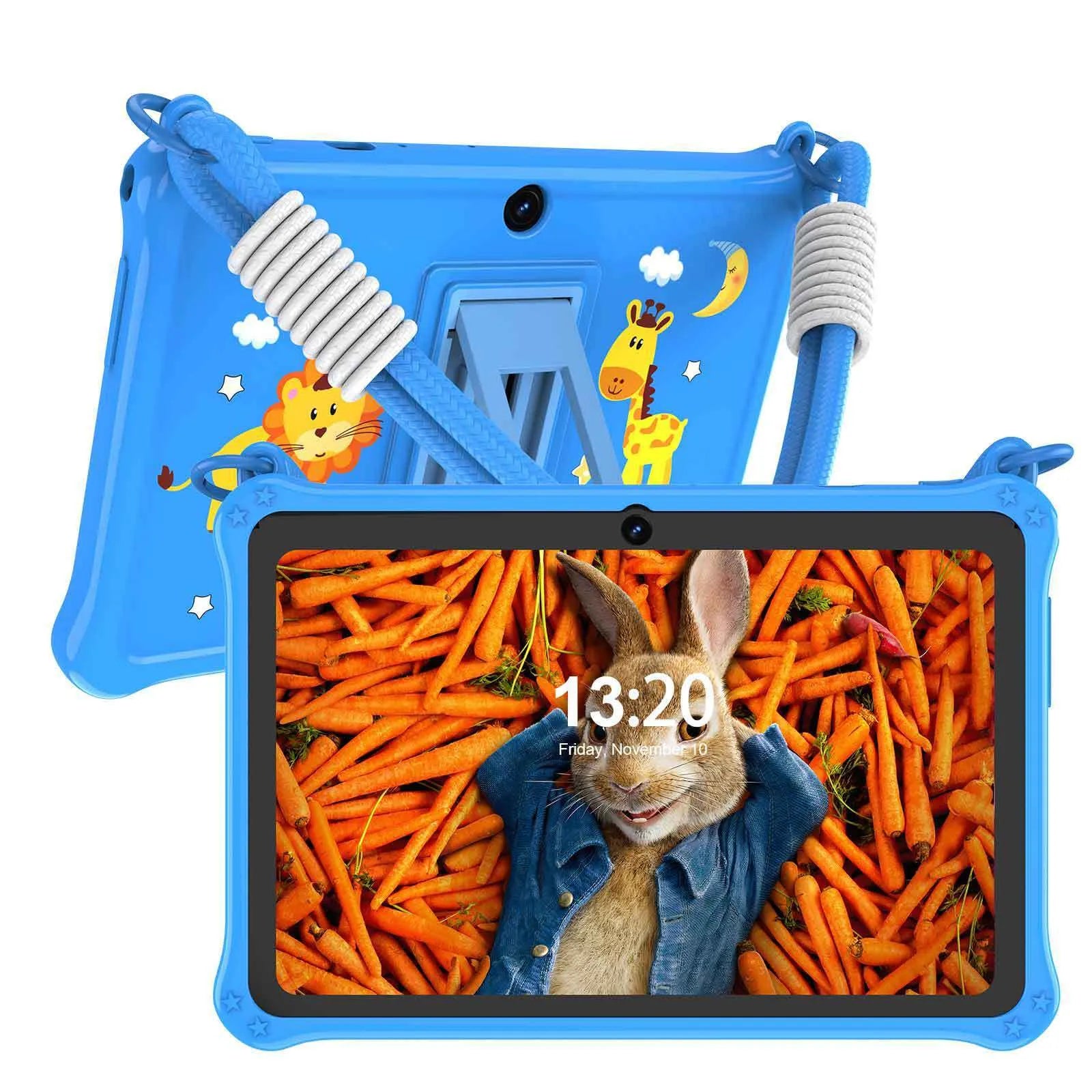 Sapphire blue silicone protective case for 7-inch tablet with flat strap