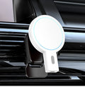 White and black magnetic wireless charger with USB cable for Qi smartphone charging