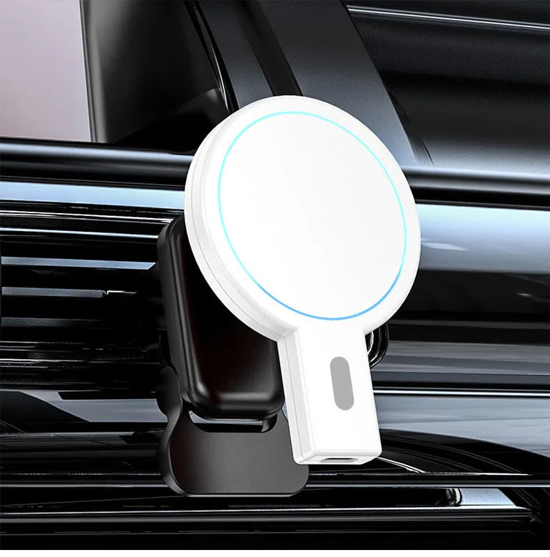 White and black magnetic wireless charger with USB cable for Qi smartphone charging