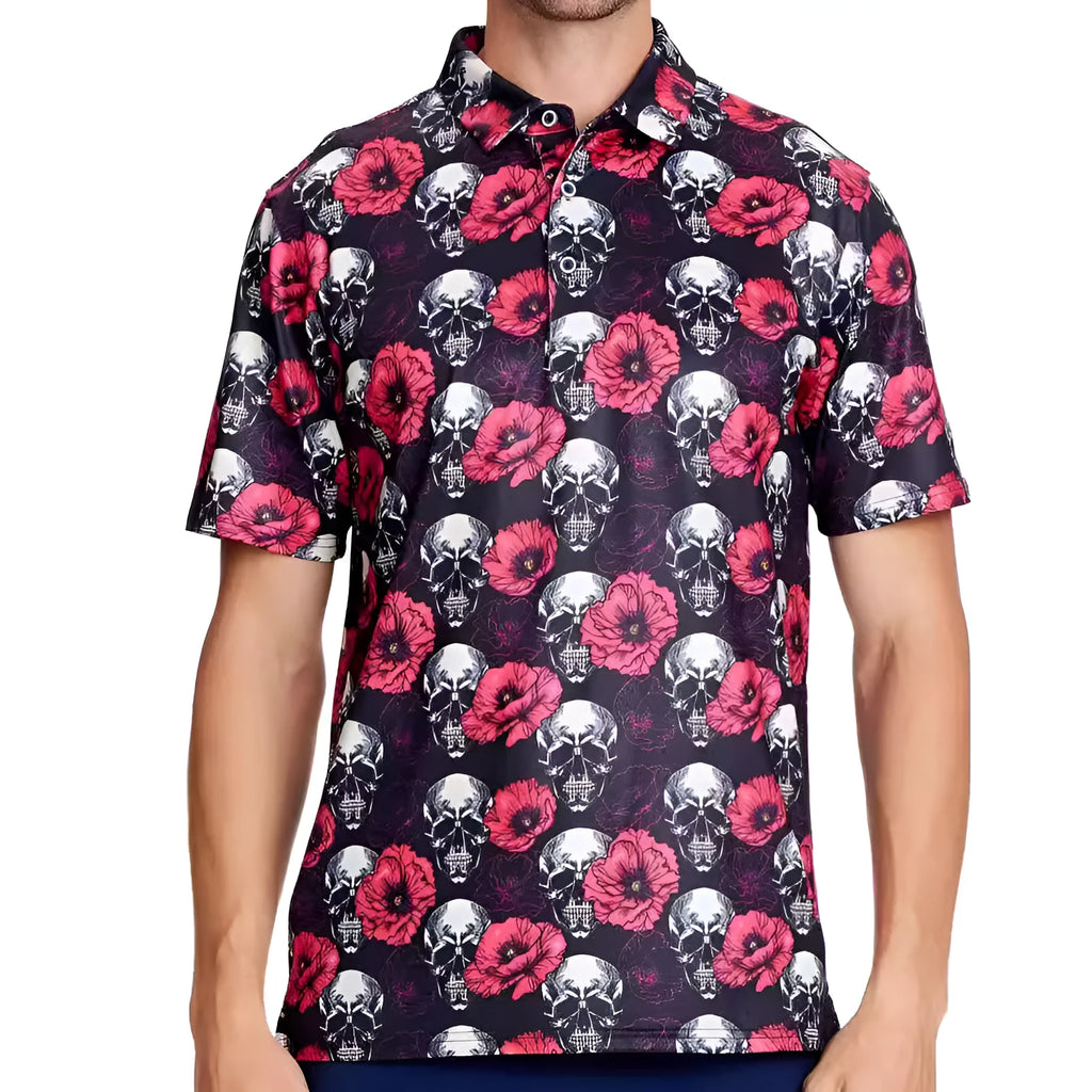 Men's European fit short sleeve mesh shirt with zipper decorations in Japanese retro style