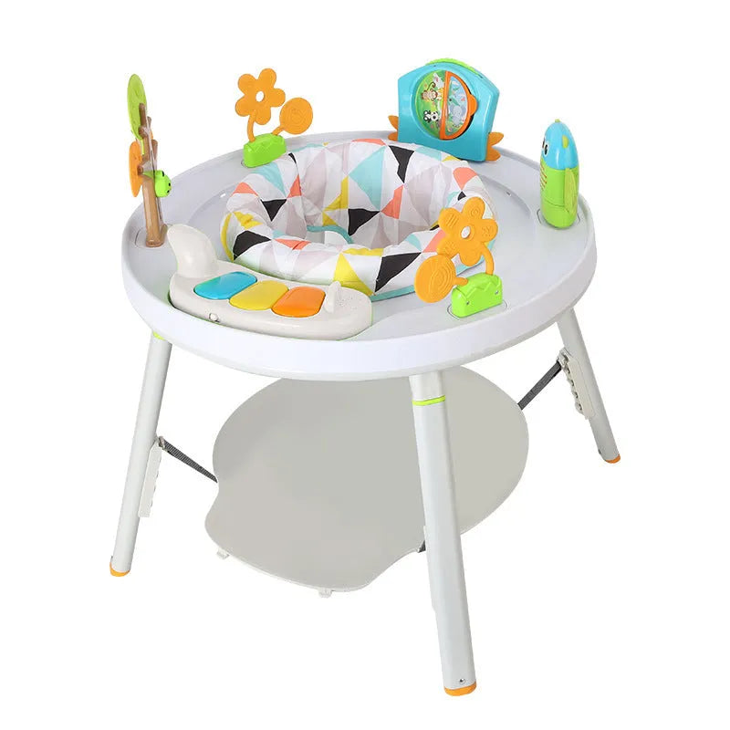 Plastic baby jumping chair with bouncing gymnastic rack in duck or lion designs
