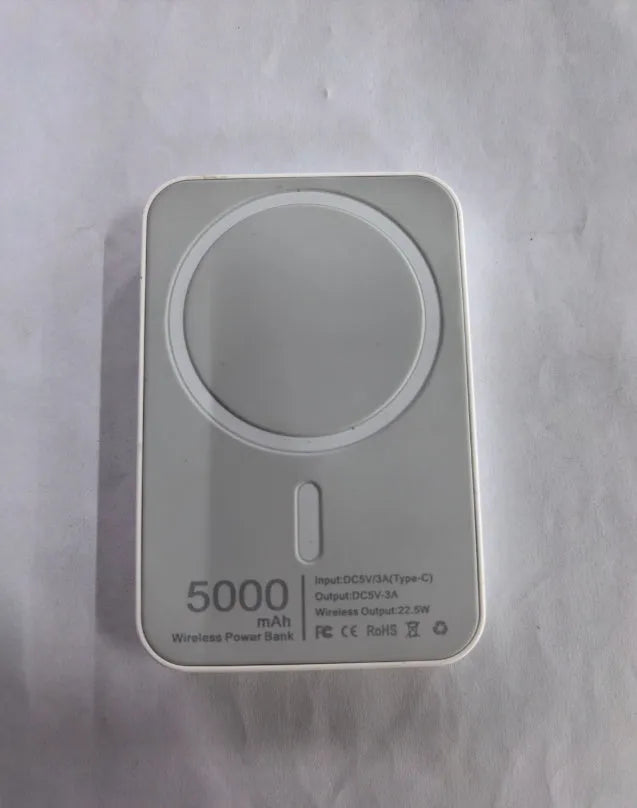 White magnetic wireless charger power bank with 5000mAh capacity and creative design