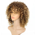 Front lace headband wig with light gold curly hair and elastic mesh inner cap