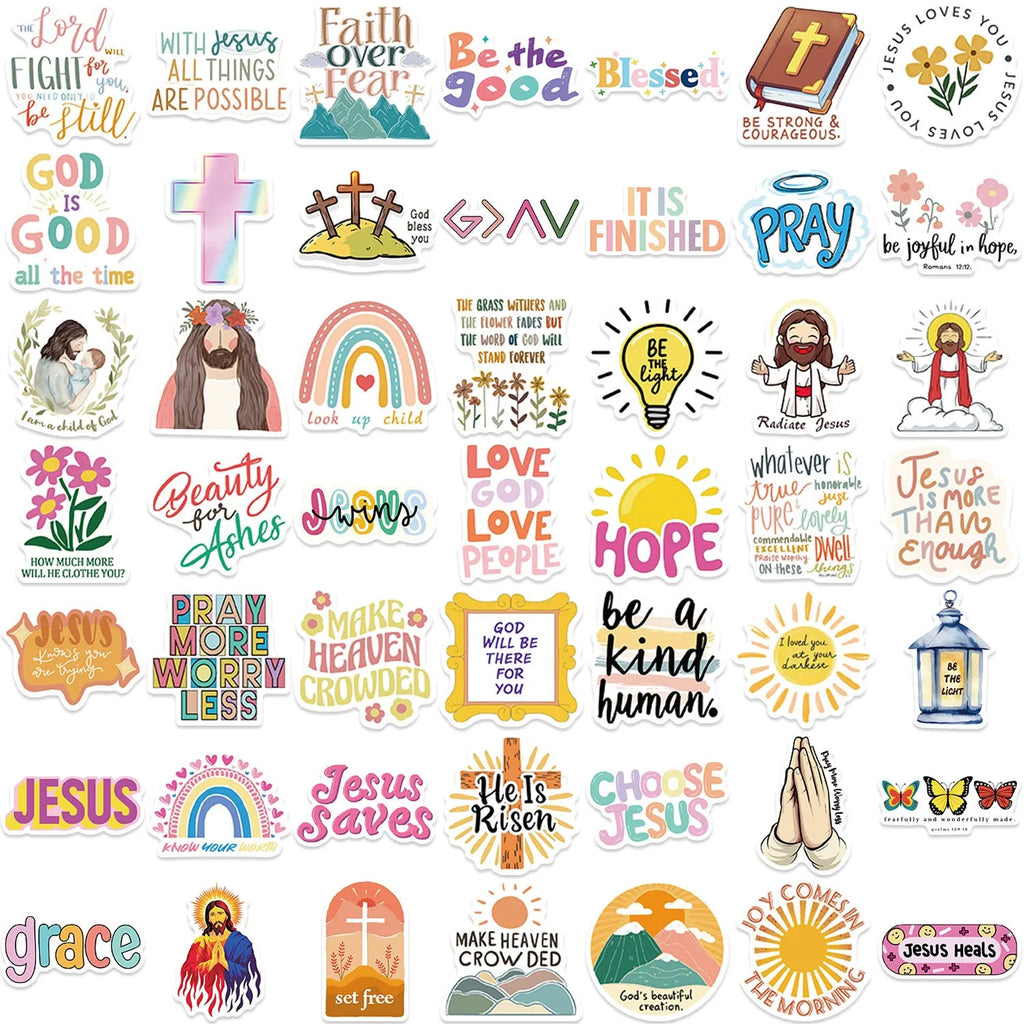 Pack of 50 random pattern graffiti stickers for wall and window decoration.
