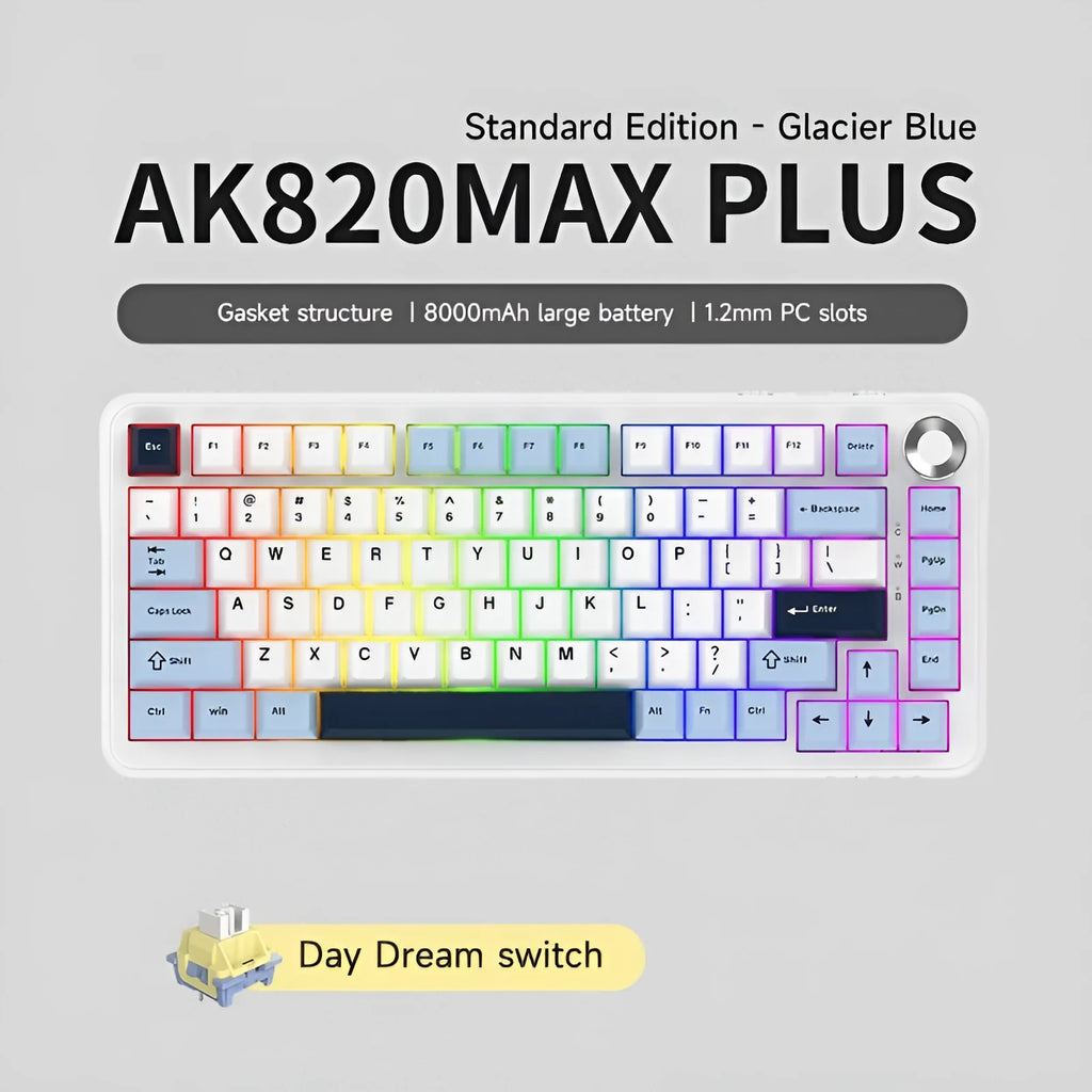 Black, grey and yellow wireless mechanical keyboard with hot-swappable switches on a desk.