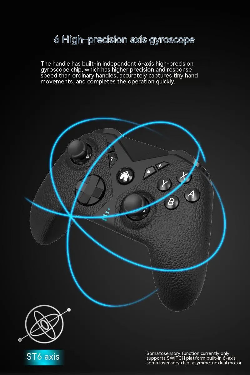 Black wireless game controller for Nintendo Switch with a leather-pattern texture on the grips.