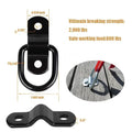 Black galvanised carbon steel truck floor hook with a fitted pull ring accessory.