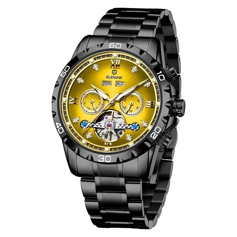 Men's automatic mechanical watch with stainless steel strap in silver and blue colour combination