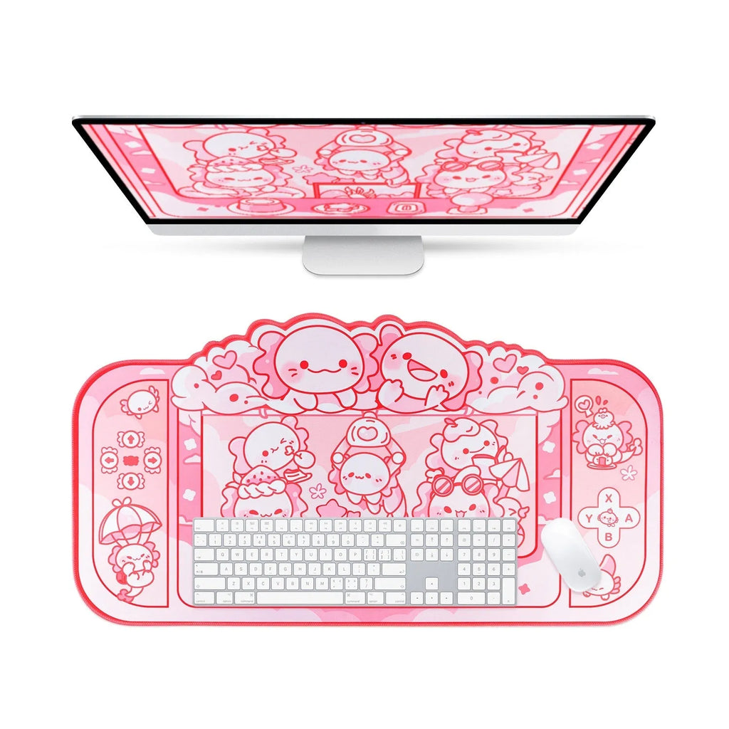 Hexagonal dragon crane machine anime cartoon design on large grey cloth mouse pad with wrist support