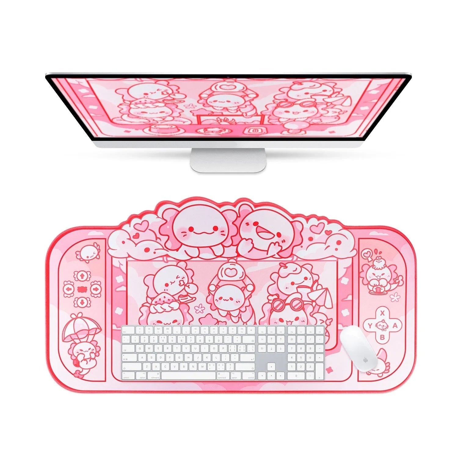 Hexagonal dragon crane machine anime cartoon design on large grey cloth mouse pad with wrist support