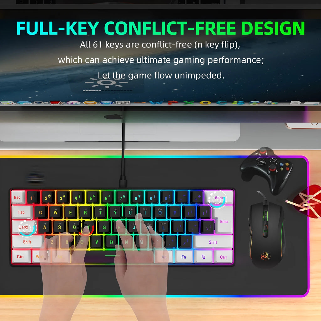 V700WB A869 white and black wired gaming keyboard and mouse set with colour backlight