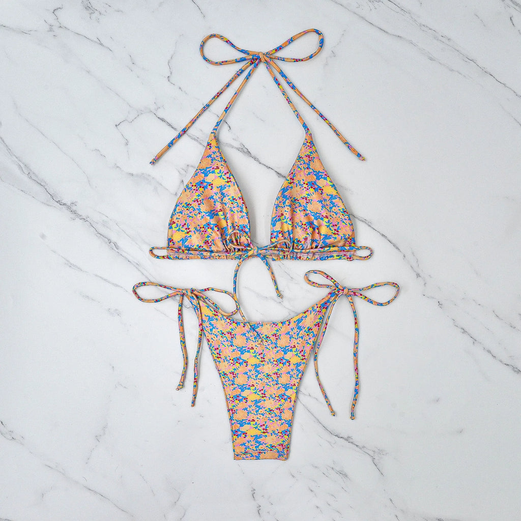 Lace-up split cup bikini swimsuit in European style with backless design for swimming sports