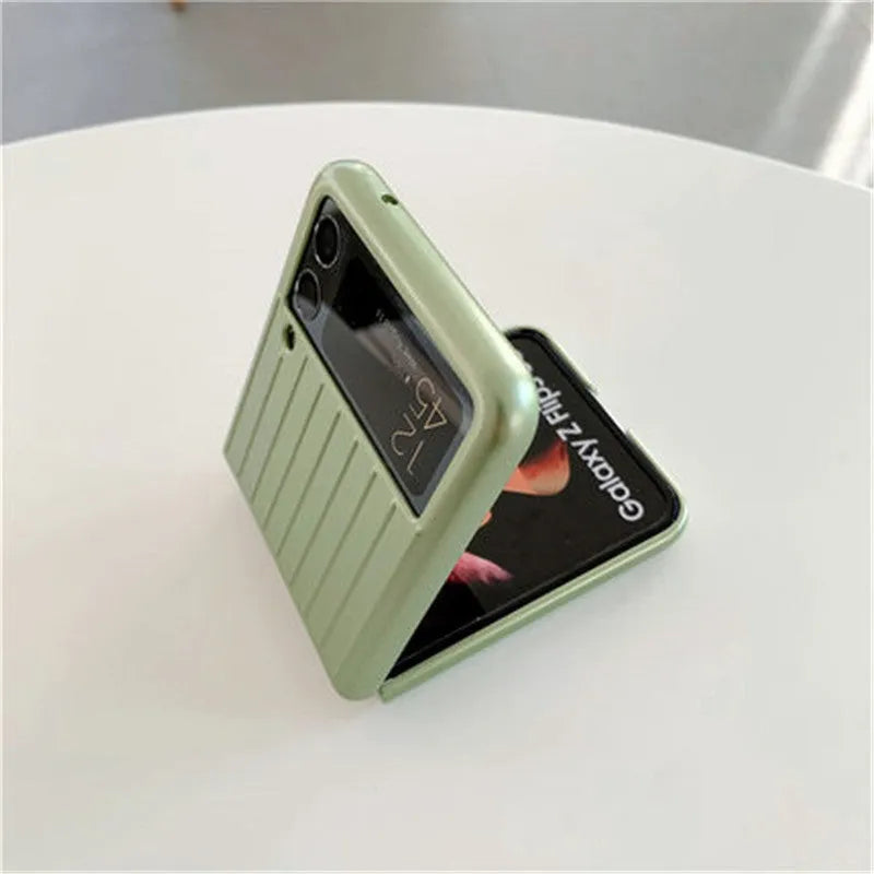 Samsung Z Flip3 ultra-thin flip case in seven colour options showing folding phone protection