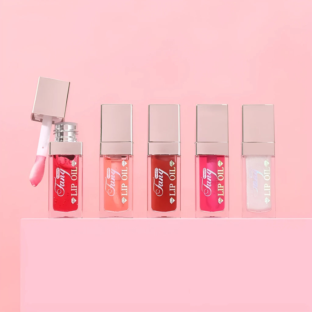 5-colour lip gloss mint lipstick set showing shades Style001 Style006 Style007 Style012 Style015