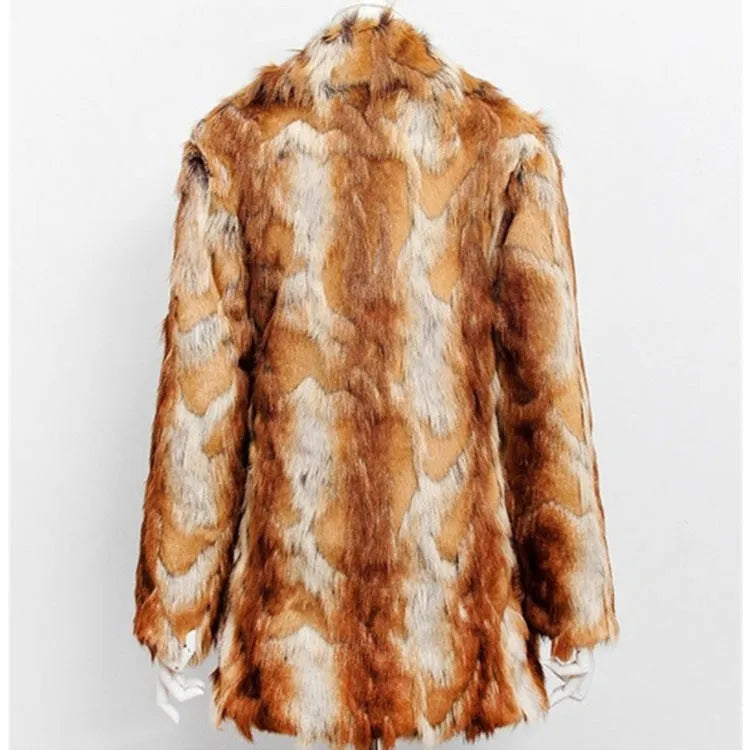 Women's tiger pattern faux fur leather jacket in street fashion style with medium length