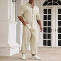 Men's cotton linen casual shirt and trousers set in three colour options with Asian sizing