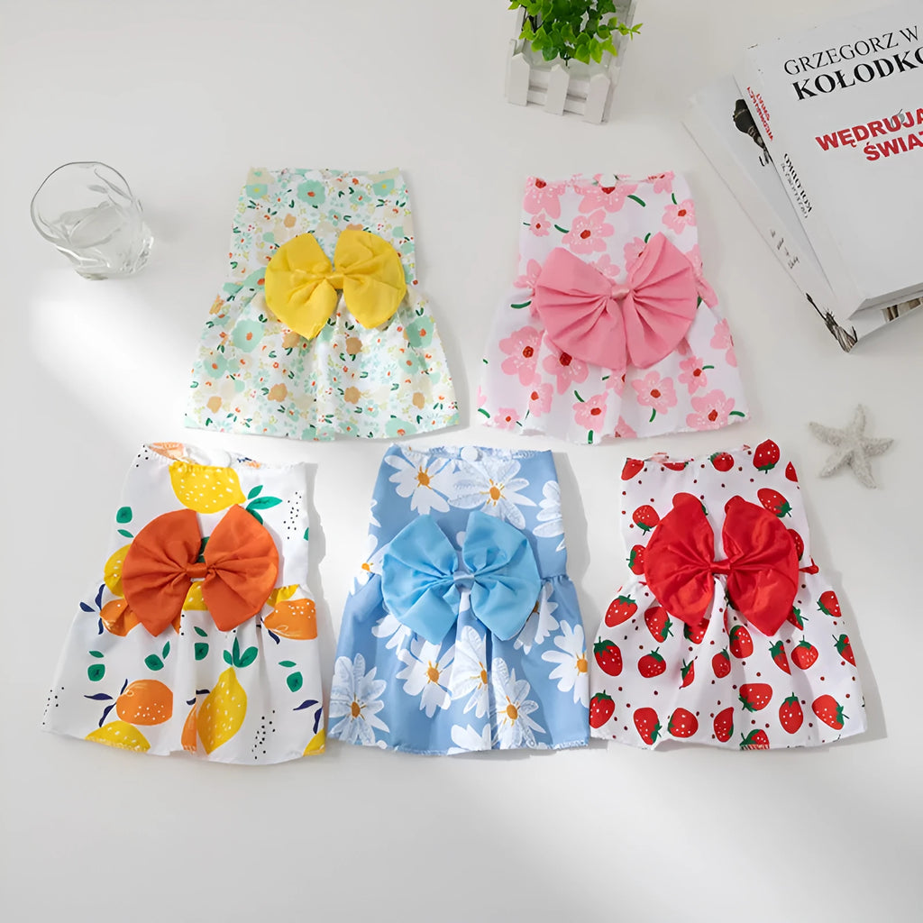 Pet princess dress with floral butterfly knot in ultra-thin polyester fabric for summer wear
