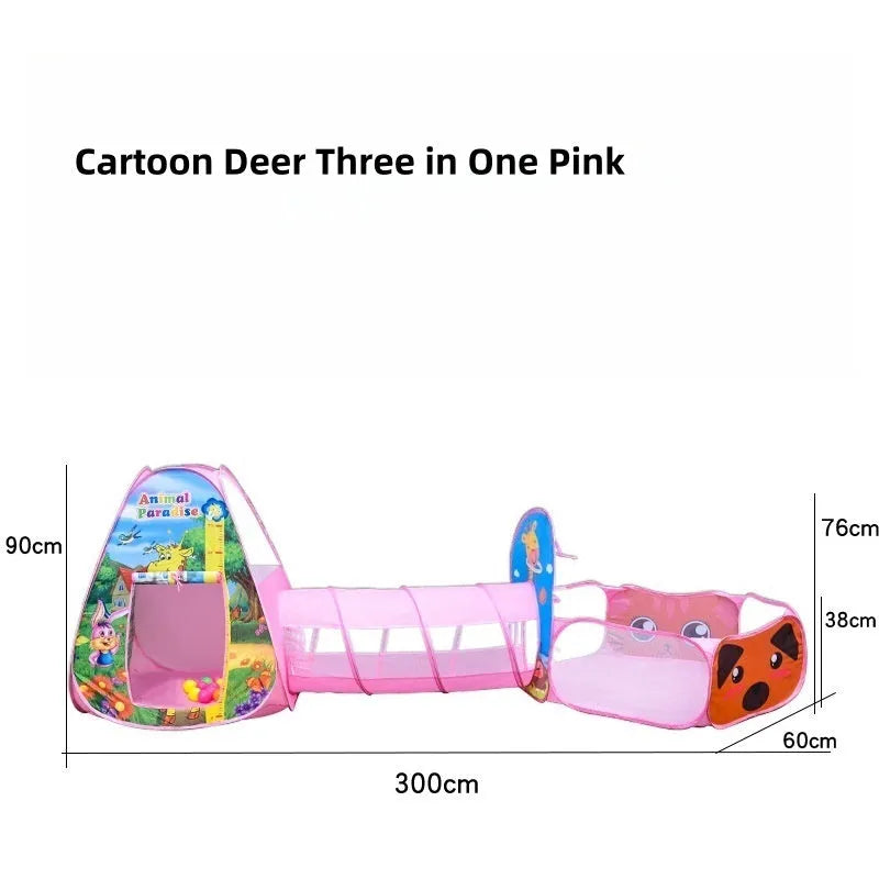 Underwater World children's tent with marine cartoon design, ball pool and tunnel components