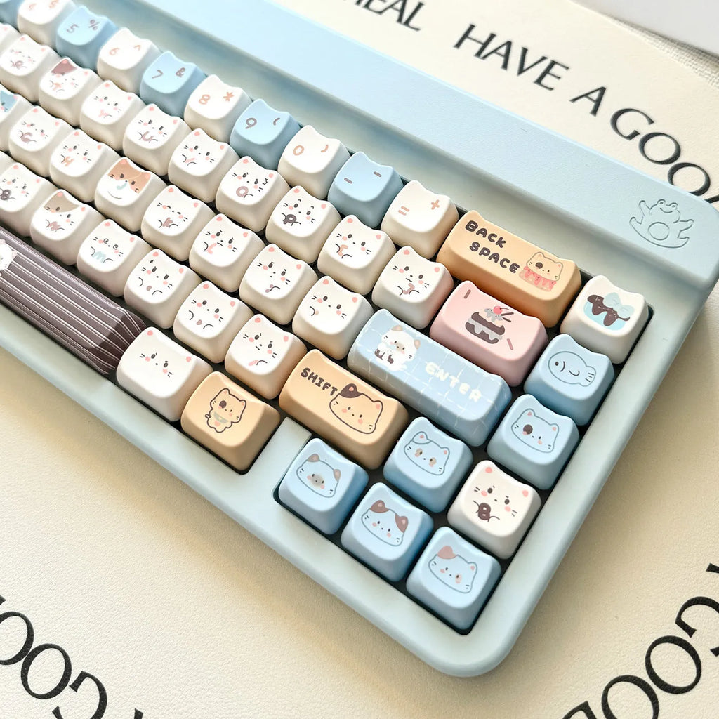 High Sea Salt Cat mechanical keyboard PBT keycap set showing pastel colour design and 7u spacebar