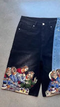 Men's blue cotton tapered shorts with Jesus print on back pocket