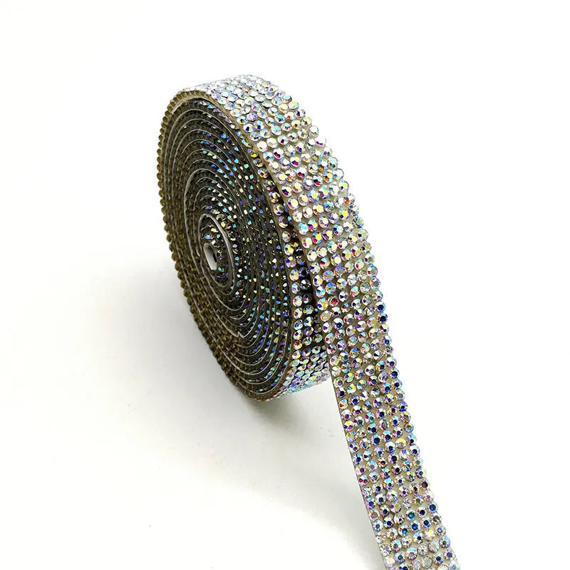 Self-adhesive electroplated glass water drill strips for clothing and shoe decoration in white and AB colours