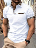 Men's loose fit short sleeve t-shirt with plaid colourblock design and zipper decorations