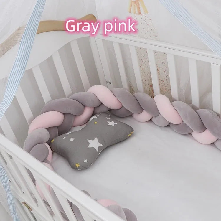Braided knot crib bumper cushion in spandex velvet protecting infant cot sides