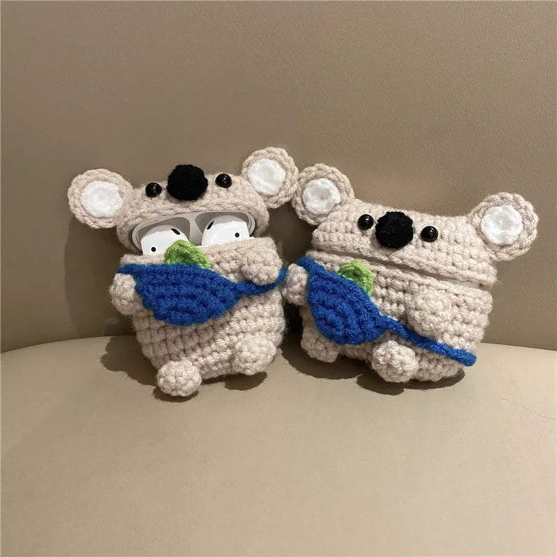 Handmade knitted koala bear backpack design cover for Apple AirPods charging case