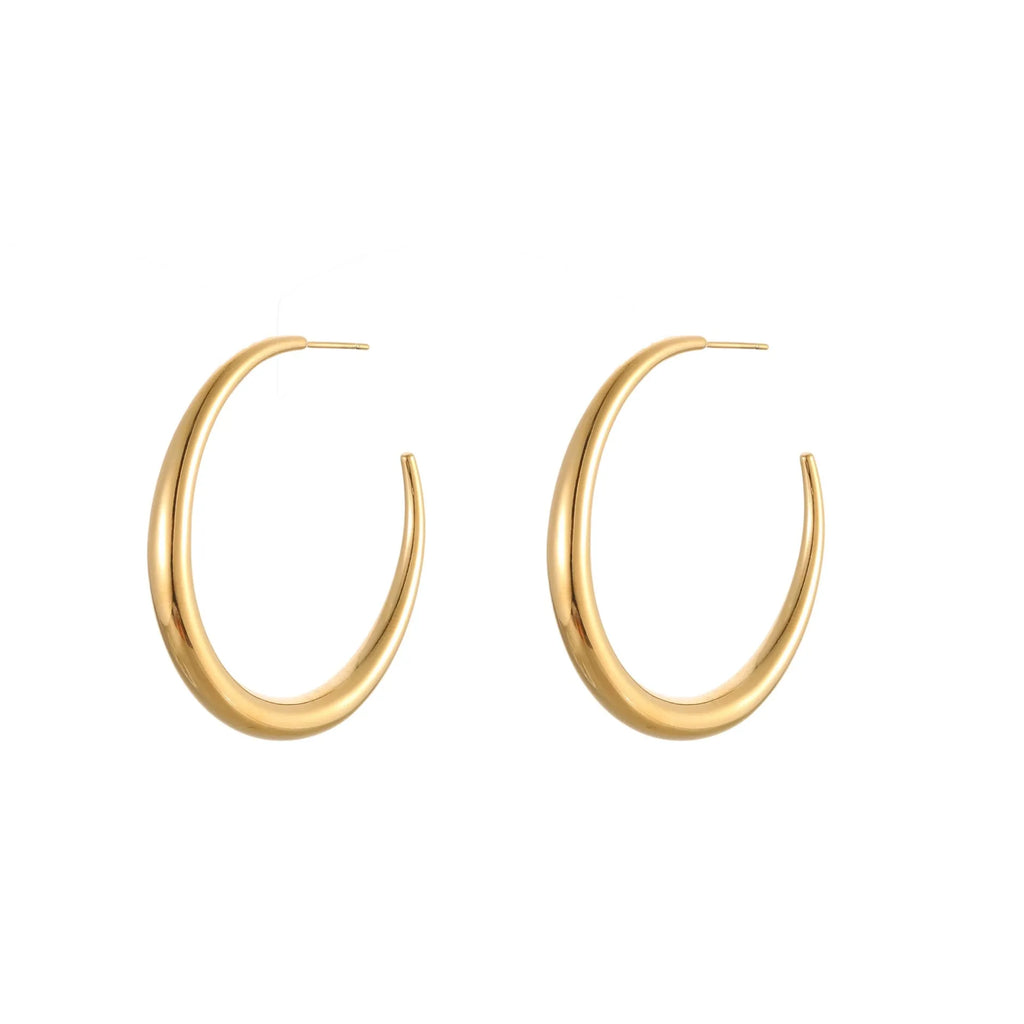 Geometric round hoop earrings in gold and steel finishes available in large and small sizes