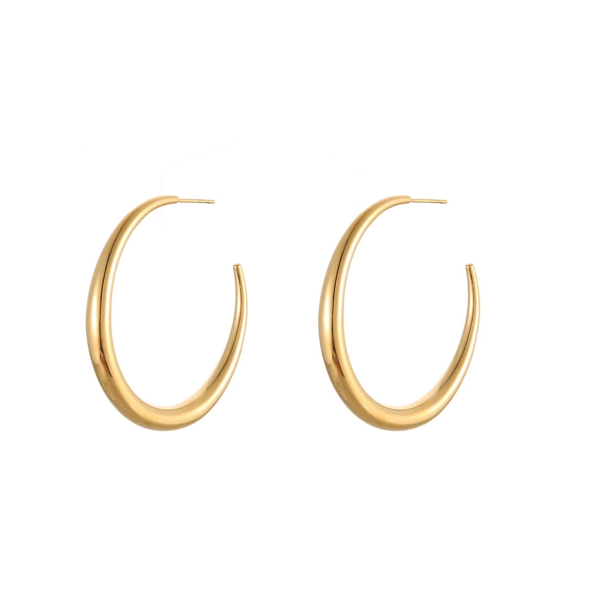 Geometric round hoop earrings in gold and steel finishes available in large and small sizes