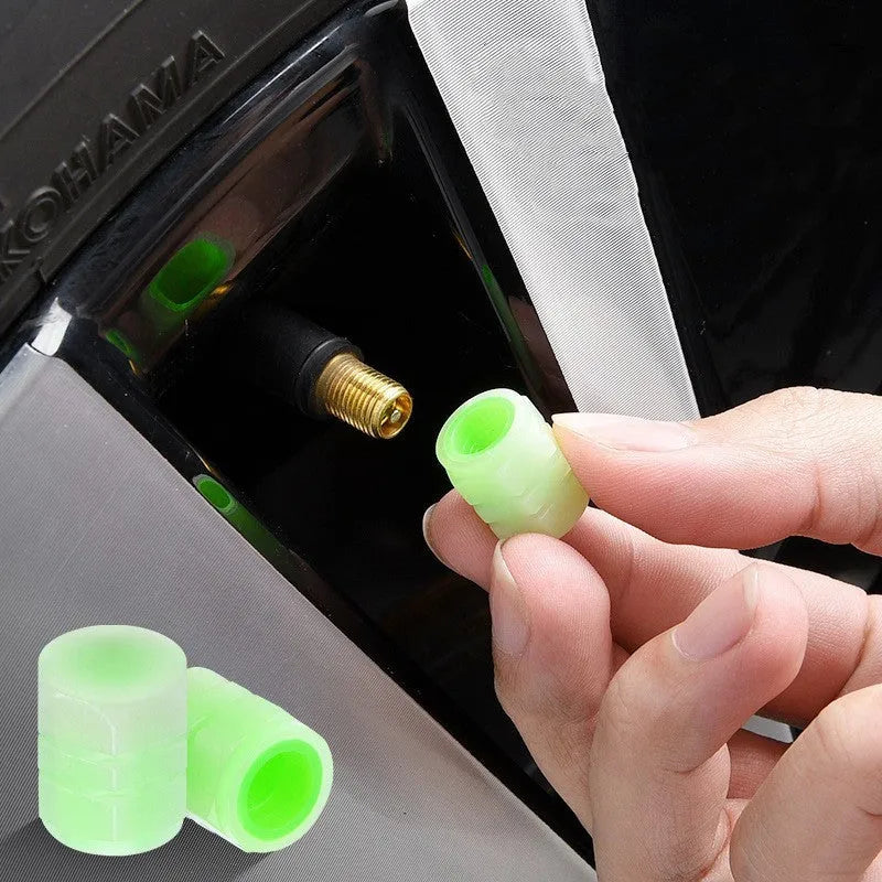 Car luminous valve caps with glow-in-the-dark gas nozzle design for tyre valves