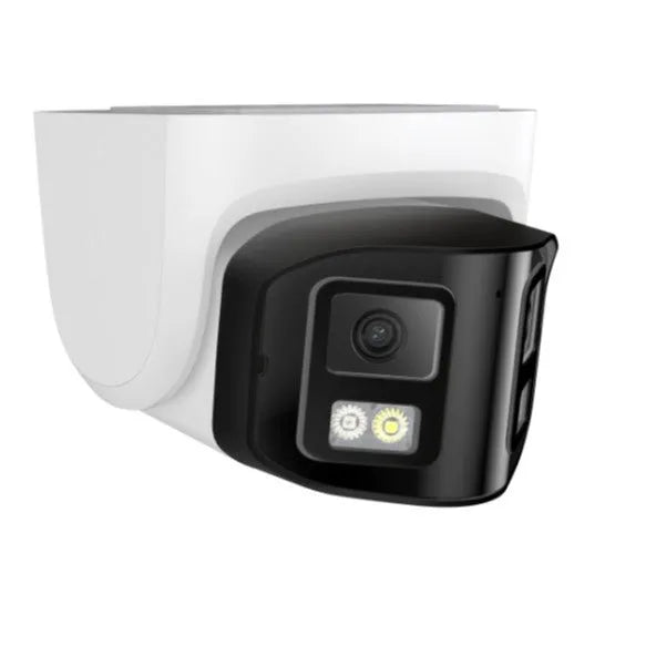 4-megapixel dual-lens panoramic CCTV camera with IP66 waterproof housing for indoor and outdoor security