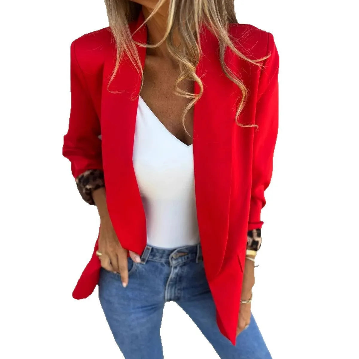 Slim fit black cheetah print blazer with regular sleeves on a hanger