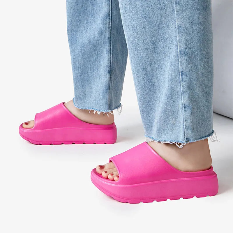 Women's thick-soled fish mouth beach slippers in beige with 5.5cm EVA soles