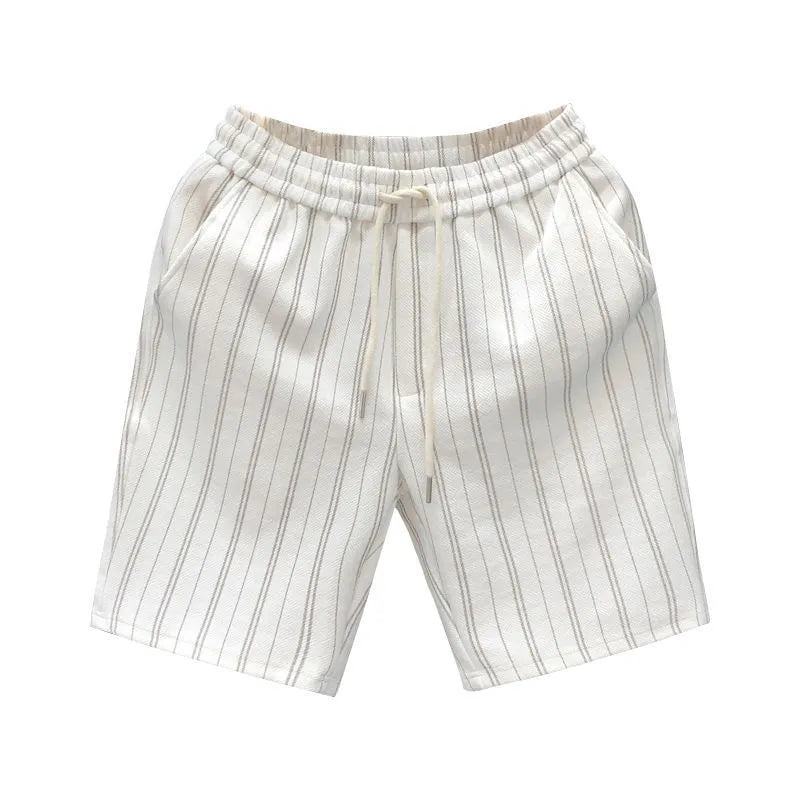 Men's black and white striped casual shorts with micro-elastic fabric and double-layer waistband