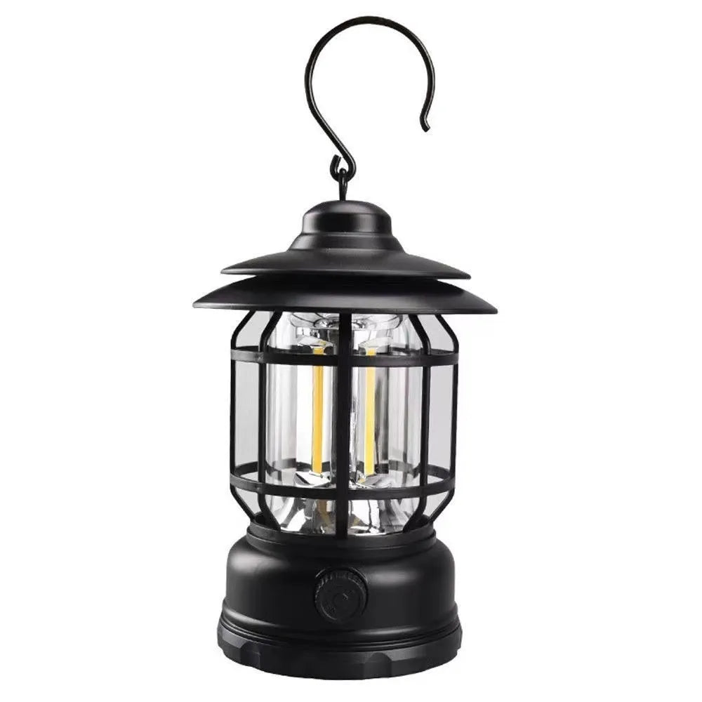 Portable head lamp camping lantern in dark green, black, or red colours with compact dimensions