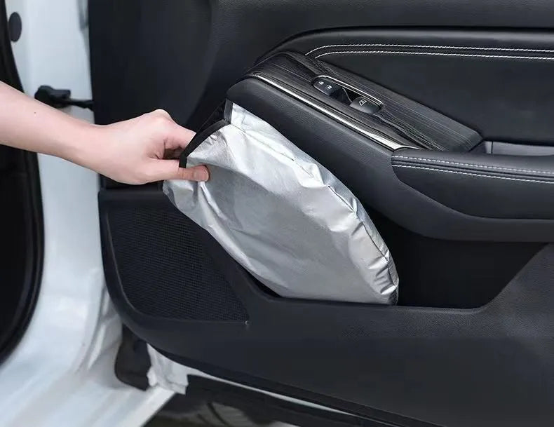 Aluminium foil car sunshade in titanium silver colour showing solid pattern design