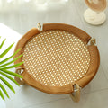 Brown woven rattan pet hammock bed measuring 46cm square with crib-style sides