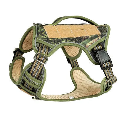 Oxford cloth tactical chest strap for a working dog in olive green colour.