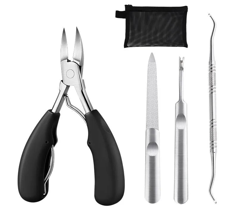 Stainless steel nail clippers with red ABS handles and matching accessory scissors